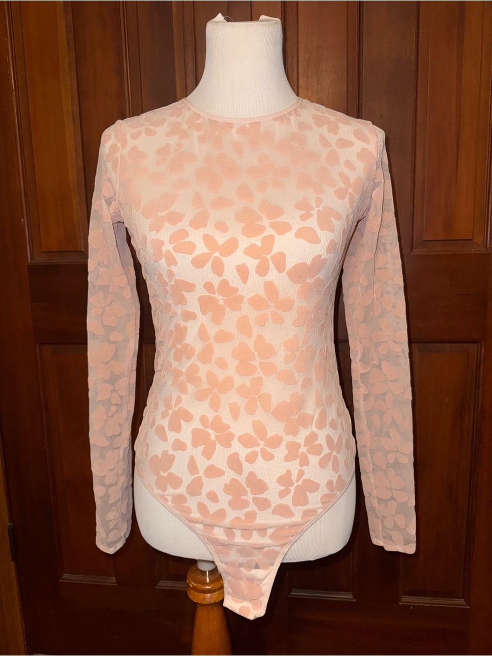 Victoria's Secret Pink Floral Mesh Long-Sleeve Bodysuit